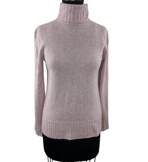 Qi Cashmere Pink Turtleneck Pullover Sweater Lightweight Knit Long Sleeve S